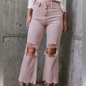Vervet "Cherry Blossom" high-rise, distressed crop flare jeans